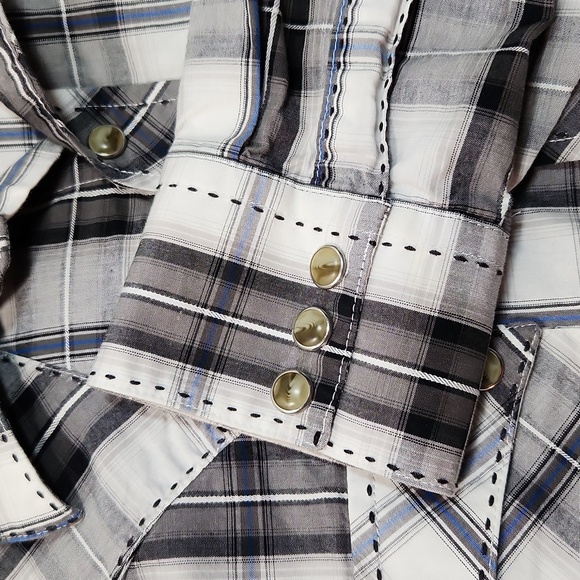 WRANGLER Western Snap Shirt Grey Plaid with Top Stitching (XL) - Picture 8 of 12